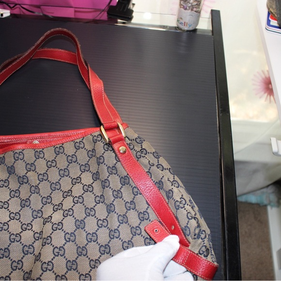 Gucci canvas tote with red leather and gold hardware - Picture 4 of 16